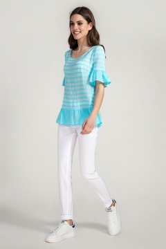 Голубая блуза из вискозы с воланами для города Панда ПА-438440 бирюзовый - фото 1