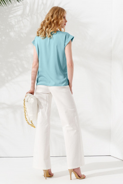 Блуза летняя голубая с коротким рукавом и блестящей тканью Панда ПА-459340 бирюзовый - фото 2