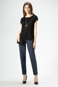 Блуза летняя черная с коротким рукавом и классическим фасоном Панда ПА-459340 черный - фото 1