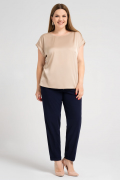 Блузка летняя бежевая из струящейся ткани с вырезом круглый Панда ПА-459343 бежевый - фото 1