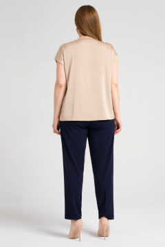 Блузка летняя бежевая из струящейся ткани с вырезом круглый Панда ПА-459343 бежевый - фото 2