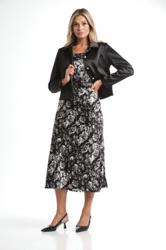 Женский комплект 3 предмета: жакет, топ и юбка для повседневного стиля Rishelie 970 черно-белый - фото 1