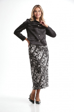 Женский комплект 3 предмета: жакет, топ и юбка для повседневного стиля Rishelie 970 черно-белый - фото 3