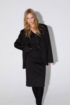 Деловой костюм-двойка из текстиля: жакет и юбка на пояс PiRS 5028 черный - фото 1