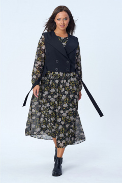 Стильный комплект из блузона и палаццо с декоративными разрезами Liona Style 813 черный_белые_цветы - фото 5