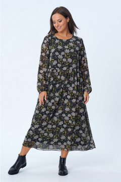 Стильный комплект из блузона и палаццо с декоративными разрезами Liona Style 813 черный_белые_цветы - фото 3