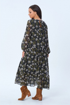 Легкое шифоновое платье на сборках с разрезом и завязками Liona Style 912 черный_белый - фото 2