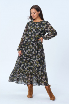 Легкое шифоновое платье на сборках с разрезом и завязками Liona Style 912 черный_белый - фото 3