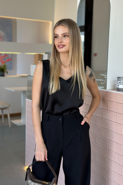 Блуза майка прямая на широких брителях для повседневных образов THE.WOMAN 0181 черный - фото 2