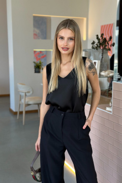 Блуза майка прямая на широких брителях для повседневных образов THE.WOMAN 0181 черный - фото 1