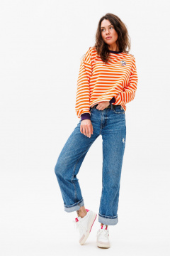 Демисезонный свитшот unisex из хлопкового трикотажа с нашивкой HIT 0226 оранжевый - фото 4