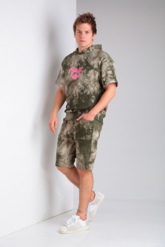 Спортивный костюм из футера с капюшоном и шортами HIT 0322 хаки - фото 2