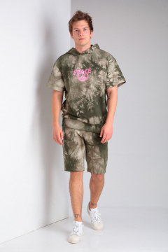 Спортивный костюм из футера с капюшоном и шортами HIT 0322 хаки - фото 1