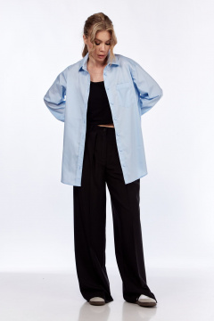 Деловая рубашка из текстиля с отложным воротником и карманом DNM 036 голубой - фото 5