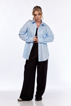 Деловая рубашка из текстиля с отложным воротником и карманом DNM 036 голубой - фото 4