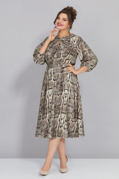 Бежевое платье с узлом и резинкой на подкладке Mira Fashion 5441-2 - фото 1