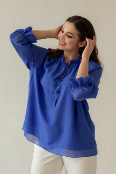 Синяя свободная блуза из текстиля с сборкой Mislana 791 синий - фото 1