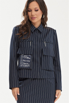 Комплект из жакета и юбки с полоской в классическом стиле Магия моды 2472 темно-синий_полоска - фото 5