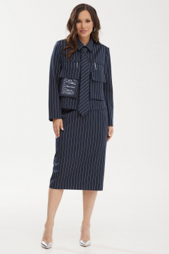 Комплект из жакета и юбки с полоской в классическом стиле Магия моды 2472 темно-синий_полоска - фото 4