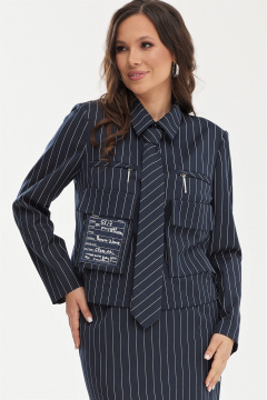 Комплект из жакета и юбки с полоской в классическом стиле Магия моды 2472 темно-синий_полоска - фото 3