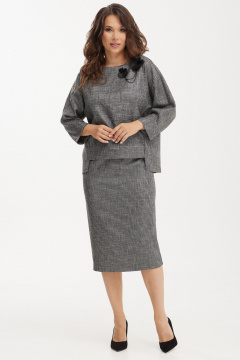 Элегантный комплект блузы и юбки из костюмной ткани Магия моды 2481 серый - фото 1