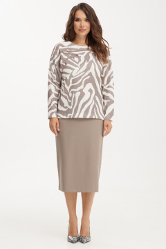 Элегантный трикотажный комплект блузы и юбки в бежевом Магия моды 2366 бежевый - фото 4
