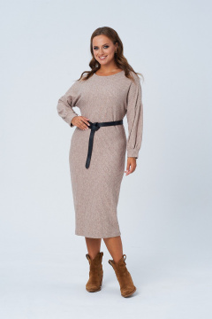 Платье из трикотажа с поясом и длинным рукавом AMORI 9810 бежевый - фото 3