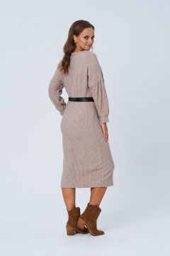 Платье из трикотажа с поясом и длинным рукавом AMORI 9810 бежевый - фото 4