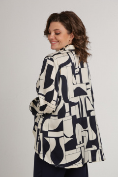 Демисезонная сатиновая блуза с завязками и воротником на стойке AMORI 6427 молочно-синий - фото 2