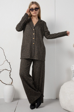 Трикотажный жакет с накладными карманами в повседневном стиле AMORI 2177 черный_в_рыжую_точку - фото 2