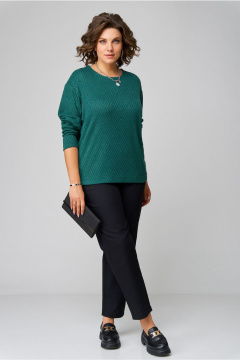 Зеленый джемпер из трикотажа с круглым вырезом для комфортного образа Bliss 8378 изумрудный - фото 4