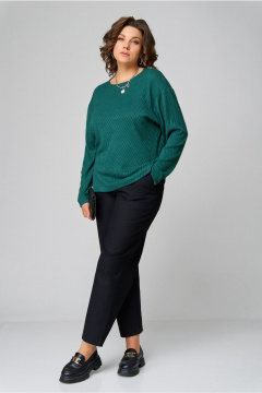 Зеленый джемпер из трикотажа с круглым вырезом для комфортного образа Bliss 8378 изумрудный - фото 2