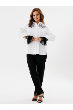 Черные съемные манжеты из ткани сетка с оборками Condra 19021 черный-бежевый - фото 4