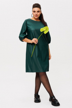 Зеленое платье из эко-кожи трапеция Anelli 1434.2 река - фото 3