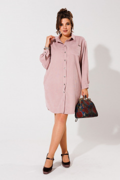 Розовое велюровое платье-рубашка из хлопка Anelli 1435 рассвет - фото 5