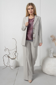 Деловой жакет из льна с карманами и удлинённый крой AMORI 2176 светло-серый - фото 3