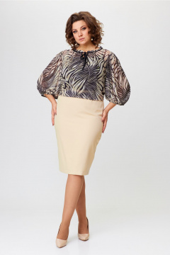 Комплект из блузы, топа и юбки в стиле на каждый день Bonna Image 925 бежевый - фото 3