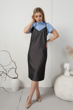 Голубая блузка из вискозы с двухслойным воротником AMORI 6431 голубой - фото 2