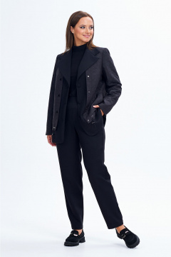 Женский демисезонный костюм 2-ка с приталенным жакетом и зауженными брюками Liona Style 910 черный - фото 4