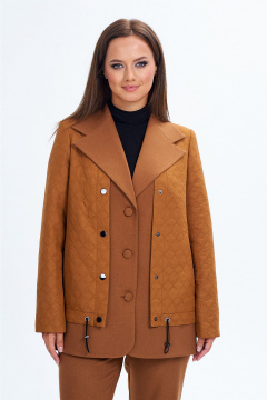 Женский демисезонный костюм 2-ка с приталенным жакетом и зауженными брюками Liona Style 910 корица - фото 3