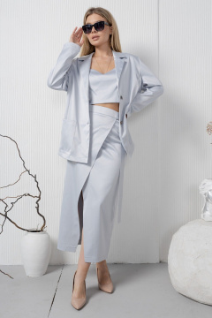 Жакет из атласа с накладными карманами для повседневного образа AMORI 2180 светло-серый - фото 5