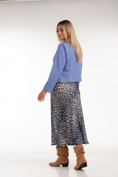 Трехпредметный комплект: топ, юбка на резинке и укороченный жакет с леопардовым принтом Rishelie 970 голубой - фото 2