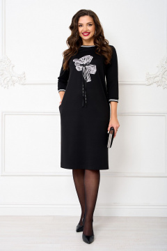 Платье на каждый день с круглым вырезом, карманами и декоративным бантом AGATTI 5538 черный - фото 1