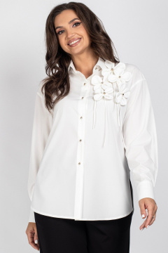Блуза OVERSIZE с цветочным декором и застежкой VIZAVI 810 молочный - фото 2