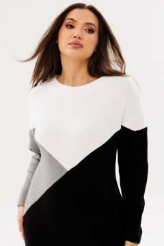 Платье из трикотажа с лодочной горловиной и подрезами Ma Сherie 4078 черно-белый - фото 3