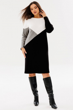 Платье из трикотажа с лодочной горловиной и подрезами Ma Сherie 4078 черно-белый - фото 2