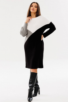 Платье из трикотажа с лодочной горловиной и подрезами Ma Сherie 4078 черно-белый - фото 1