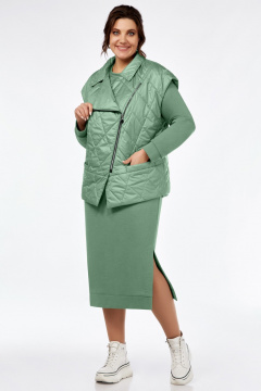 Три предмета комплект: джемпер юбка жилет из трикотажа и плащёвой ткани БагираАнТа 934 зеленый - фото 1