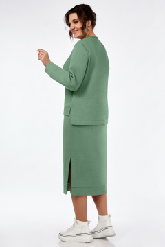 Три предмета комплект: джемпер юбка жилет из трикотажа и плащёвой ткани БагираАнТа 934 зеленый - фото 5