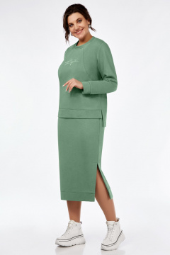 Три предмета комплект: джемпер юбка жилет из трикотажа и плащёвой ткани БагираАнТа 934 зеленый - фото 4